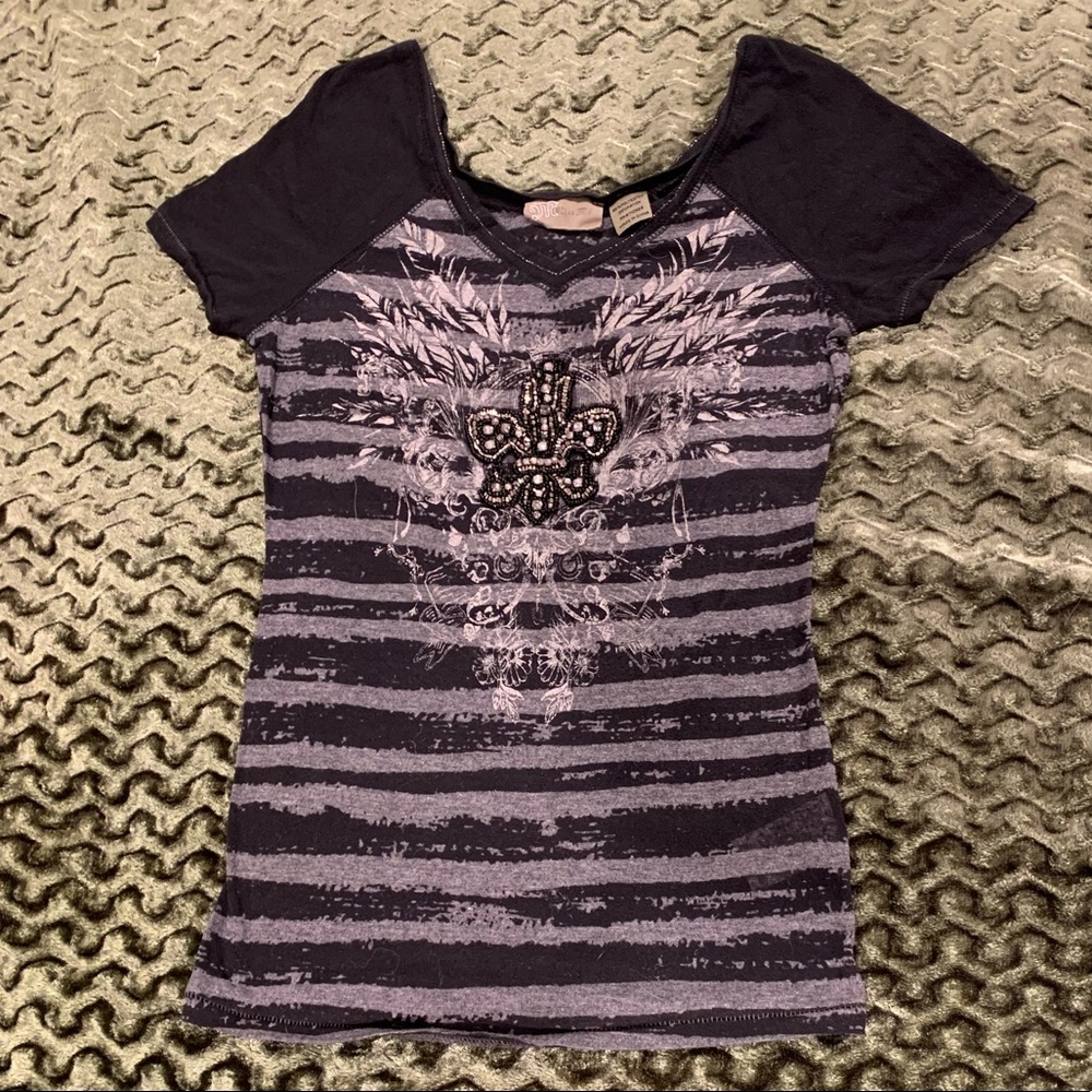 MissMe black and gray fleur-de-lis burnout t-shirt